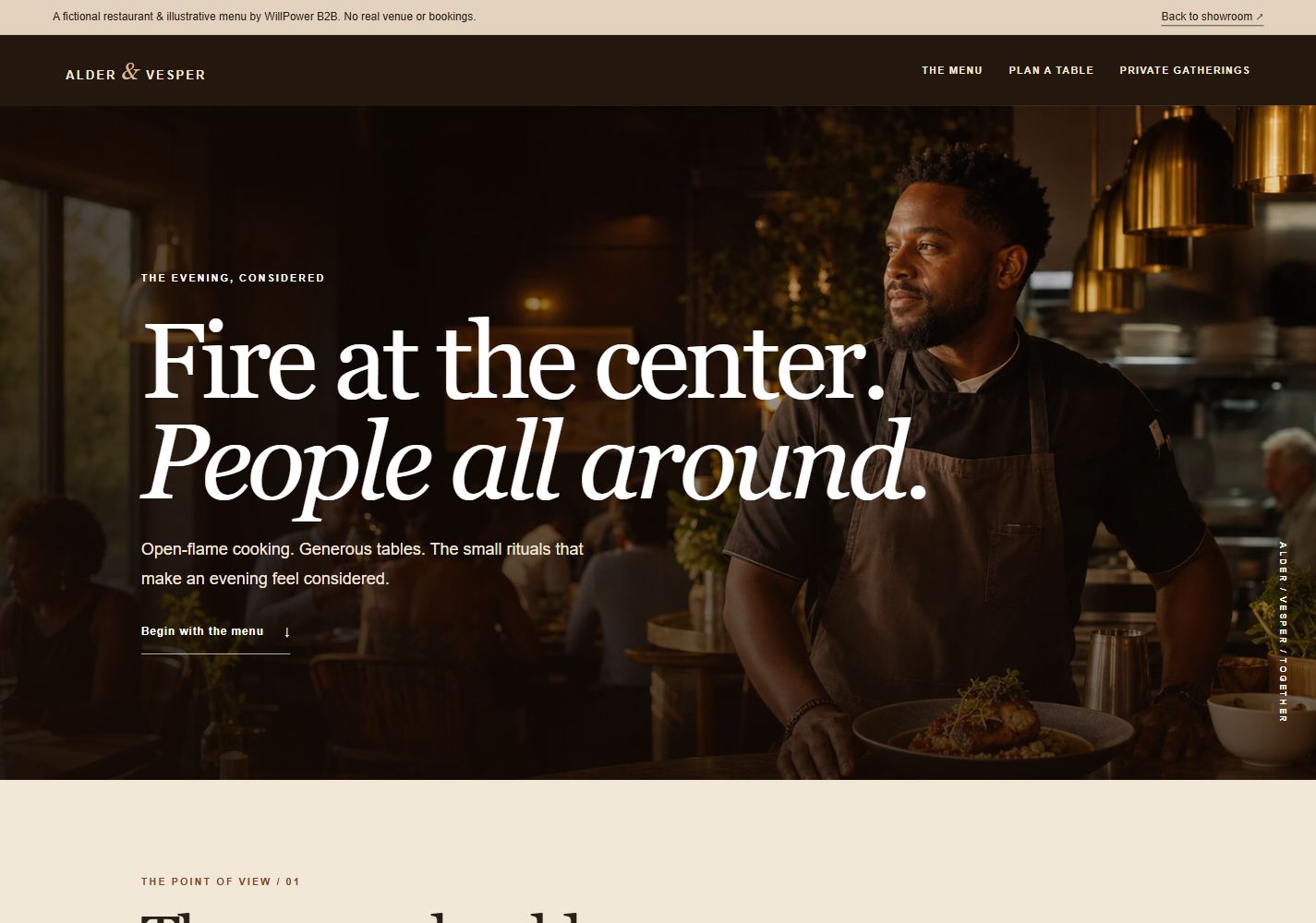 Actual Alder & Vesper fictional restaurant website preview