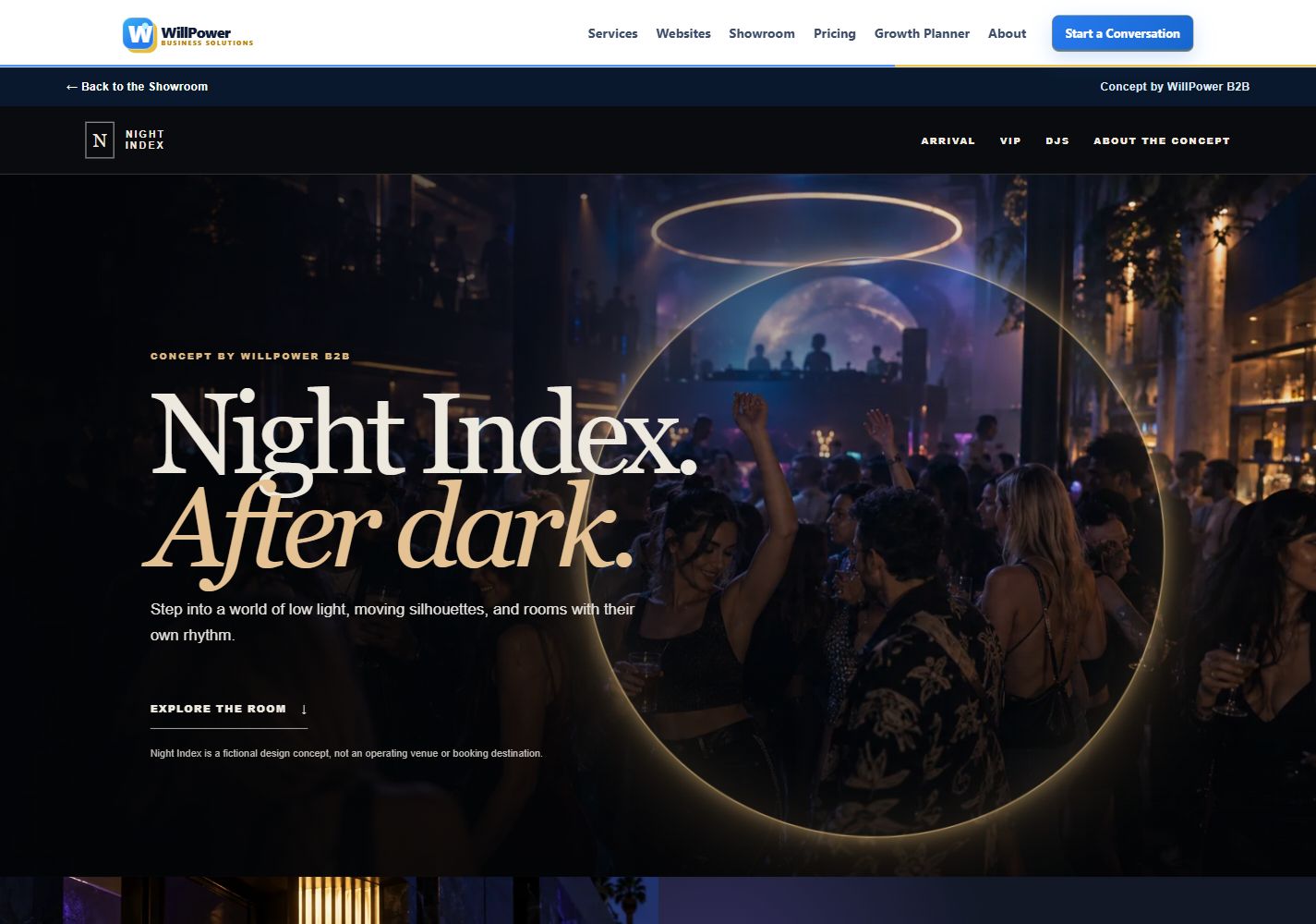 Actual Night Index fictional nightlife website preview